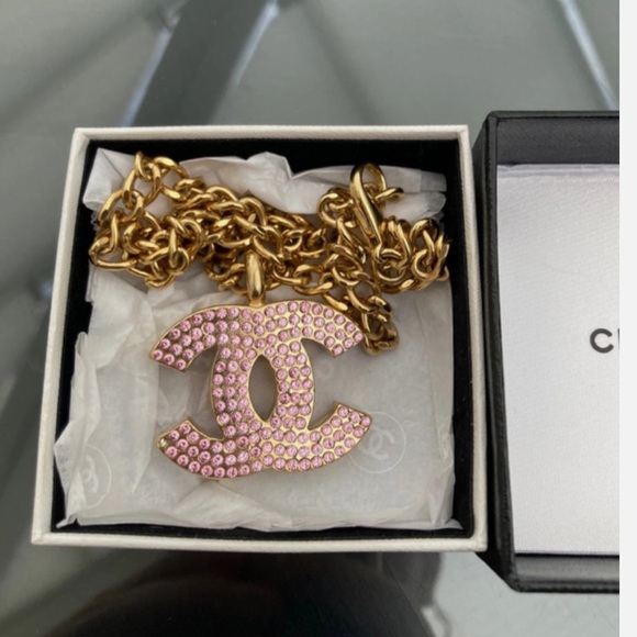 CHANEL Jewelry - Jumbo Chanel Gold & Pink Crystal CC Necklace